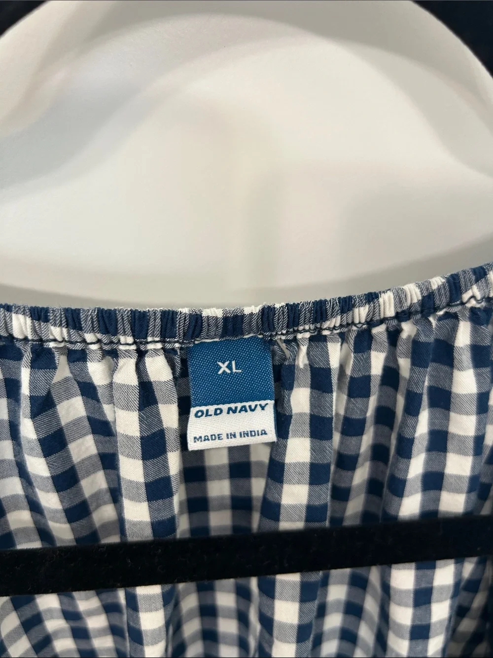 Old Navy Navy and White Gingham Puff-Sleeve Peplum Blouse